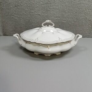 W.H. Grindley Marquis Antique White Gold Gilt Oval Covered Tureen England